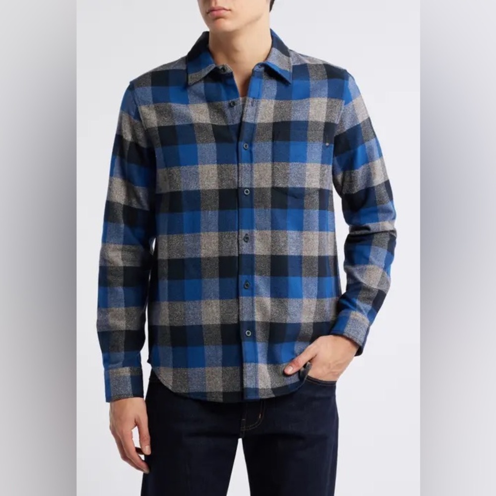 NWT AG Jeans Aiden Shirt Men’s Classic Fit Blue Gray Plaid Check